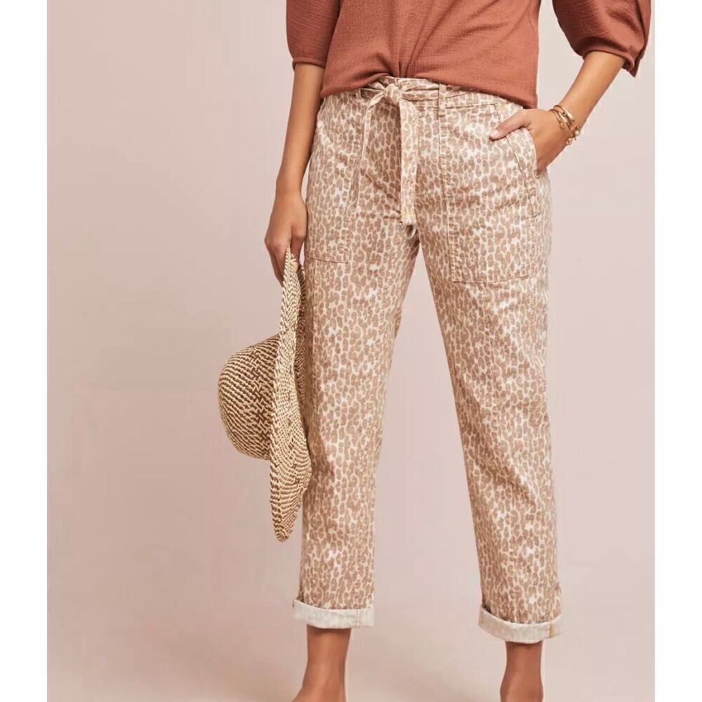 Anthropologie Beige Leopard Print Cropped Pants, size 28